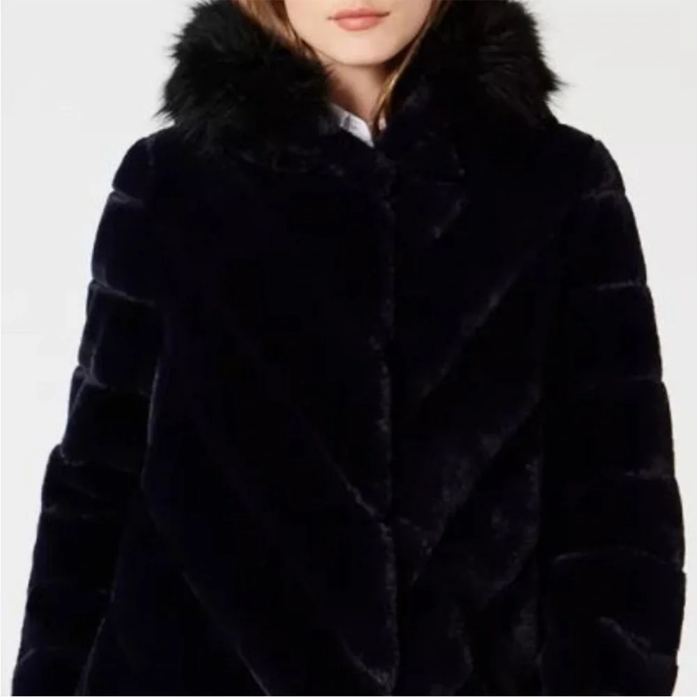 Calvin Klein Faux Fur Reversible Coat with Fox Trimmed Hood